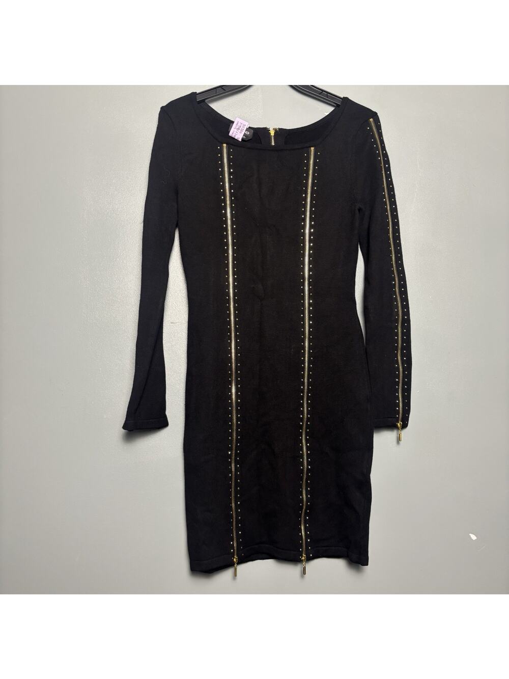 Vintage bebe Women’s Midi Fitted Zipper Y2K Black Dress Zipper Hardware Punk Emo